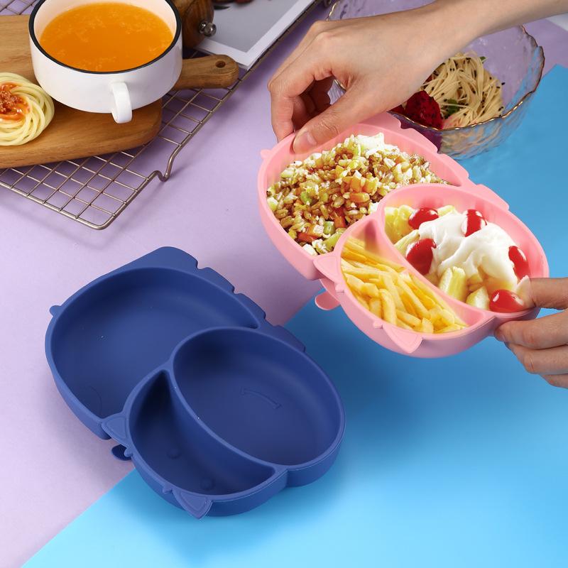 Bé Ốp Dẻo Silicon Bộ Hoạt Hình Chống Trượt Nhà Hút Loại Riêng Biệt Lưới Thức Ăn Cho Bé Ăn Dặm Muỗng Nĩa Bát Trẻ Em Bộ Đồ Ăn Món Ăn