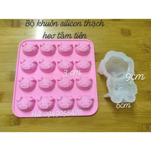 Bộ 2 khuôn thạch rau câu heo tắm tiên và heo hồng siêu hot