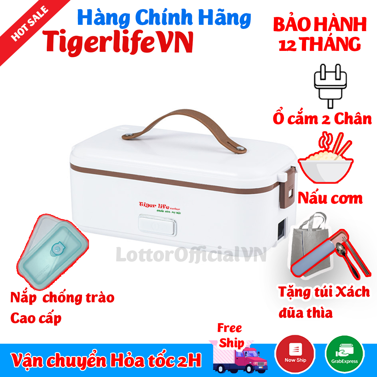 Hộp cơm hâm nóng và nấu, hộp cơm Cắm điện Cao cấp 1, 2, 3 Tầng Tigerlife bh 12 tháng lỗi 1 đổi 1 tặng full đồ