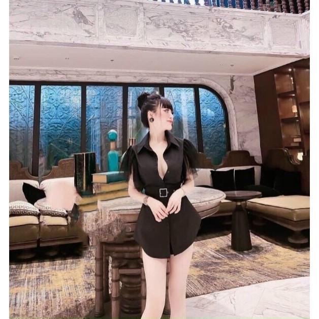 Set Bộ Kiểu NHIHOUSE71 Nữ Áo Sơ Mi Tay Bèo Lưới Quần Short Năng Động Freesize Dưới 55kg