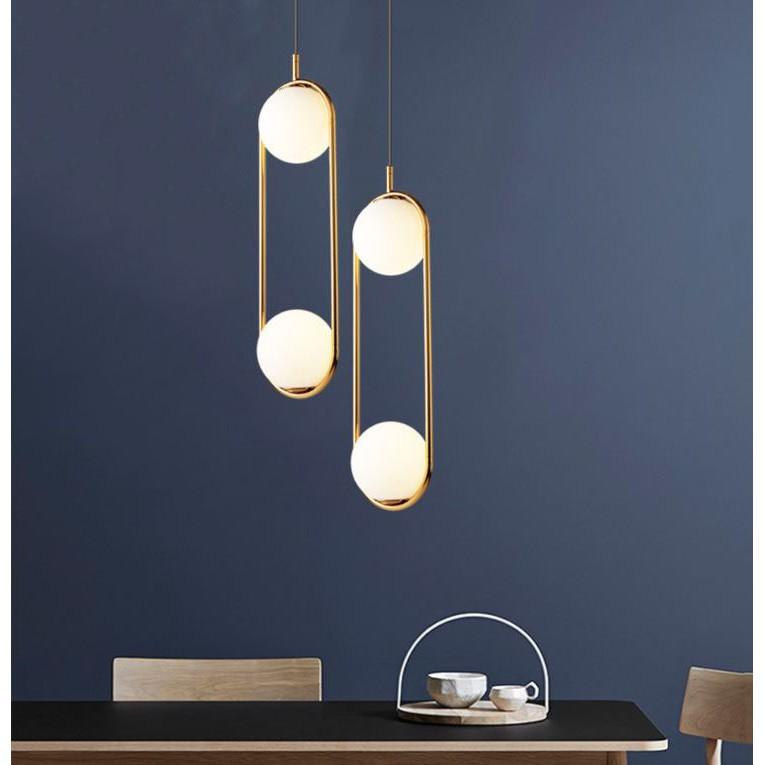 Combo đèn thả ZATEM chao thủy tinh địa cầu, khung mạ vàng hình Elip 2 đầu độc đáo - kèm bóng LED chuyên dụng .