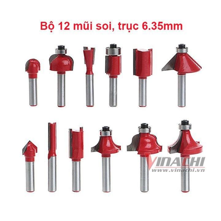 BỘ 12 MŨI SOI GỖ CỐT 6.35mm - B12MS