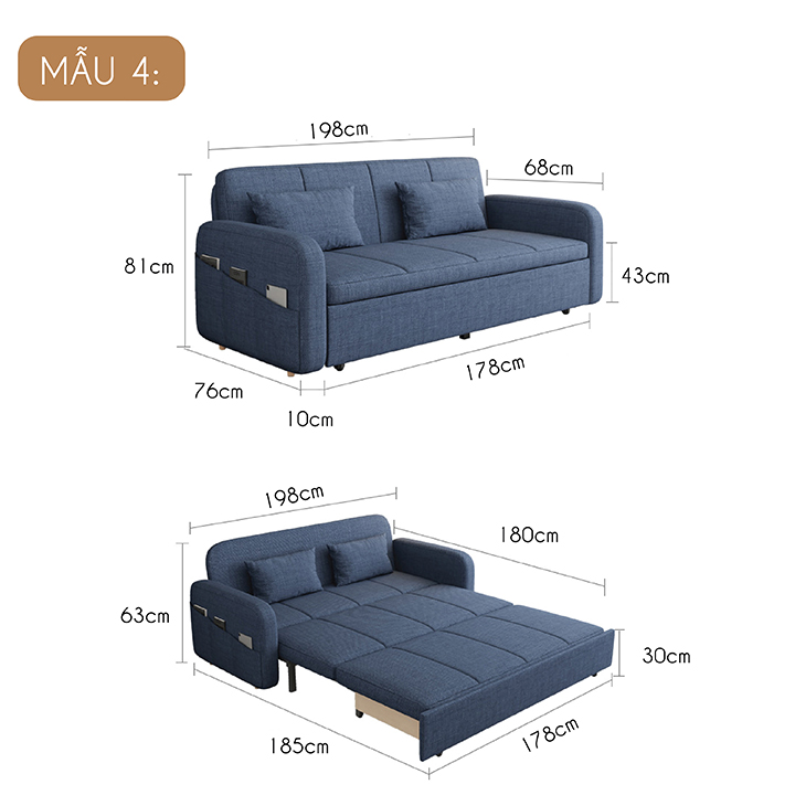 Giường Sofa Gấp Gọn Thành Ghế Sofa. Giường Sofa Đa Năng Có Ngăn Chứa Đồ. Sofa Giường Gấp Gọn Toàn Bộ Khung Thép Chịu Lực Sơn Tĩnh Điện Với 8 Điểm Chịu Lực. Tặng Kèm 2 Gối Cùng Tone