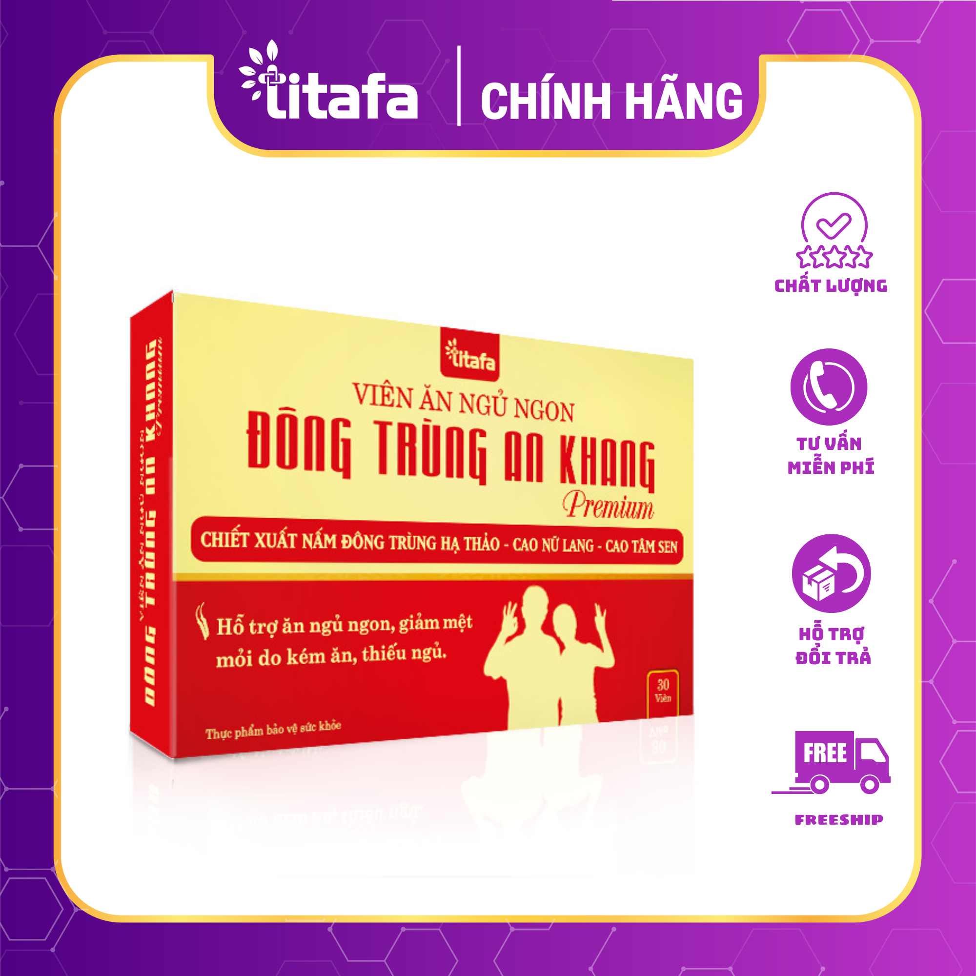 Viên ăn ngủ ngon Đông Trùng An Khang Premium – Hỗ trợ ăn ngon, ngủ sâu, giảm mệt mỏi do kém ăn, thiếu ngủ