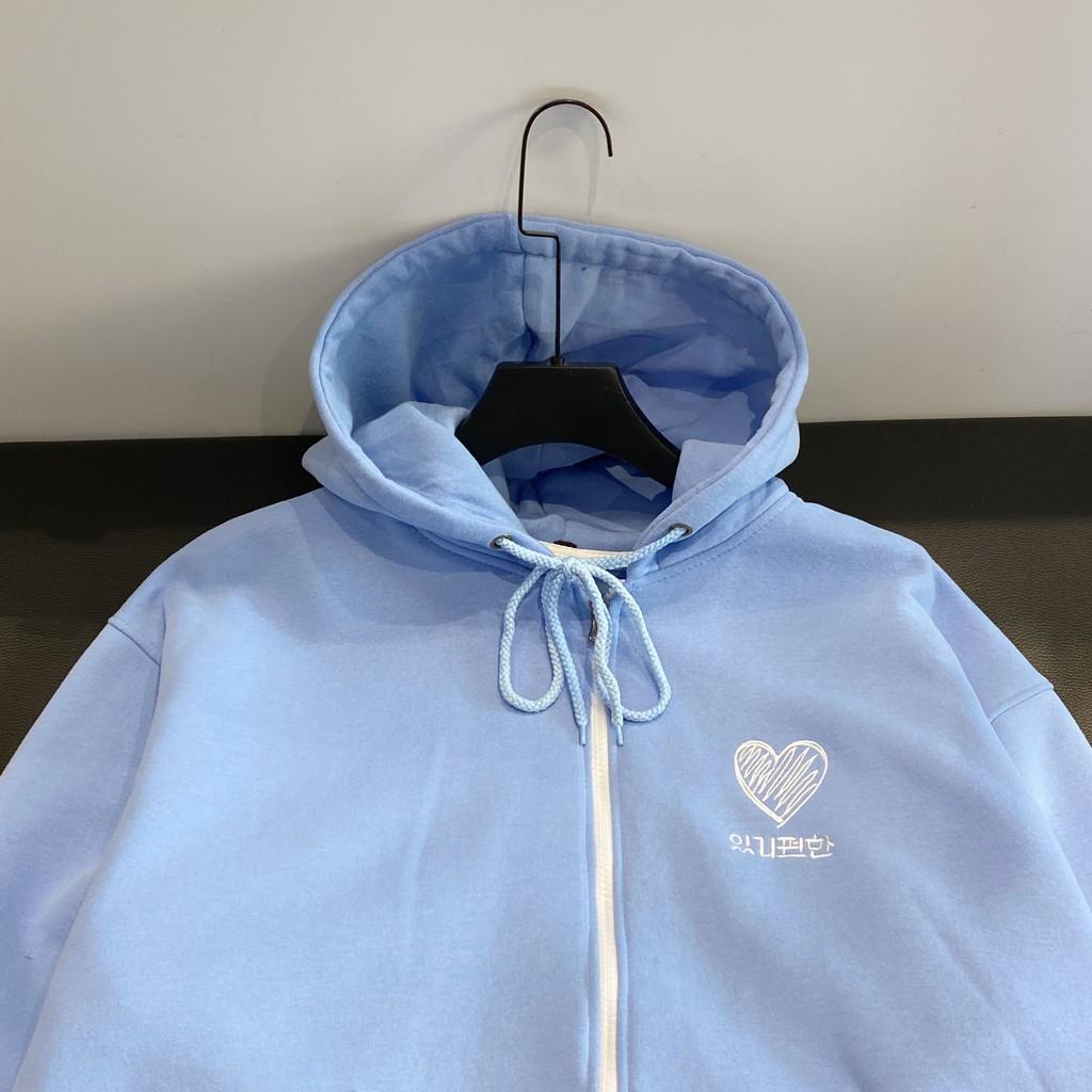 Áo khoác hoodie nỉ dây kéo form rộng HEART Ulzzang (ẢNH THẬT)