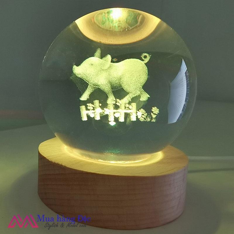 Bộ Quà Tặng Quả Cầu Pha Lê 3D larser LED con voi