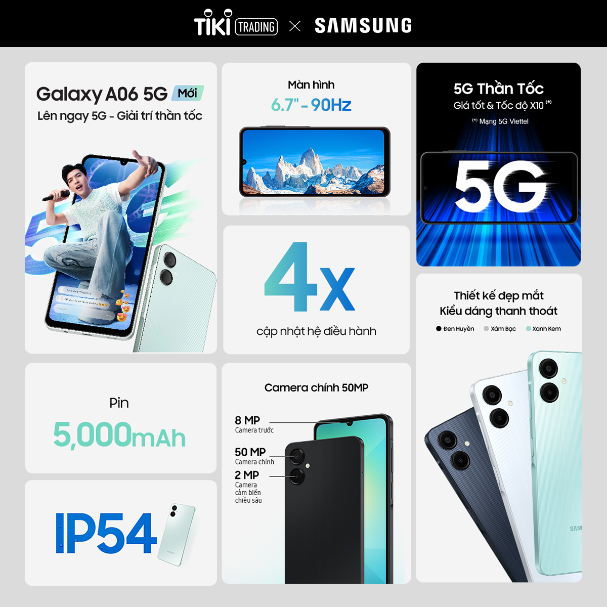 Điện thoại Samsung Galaxy A06 5G (4/128GB), Màn Hình Cực Đại HD+ 6.7”, 5G Kết nối cực nhanh - Hàng chính hãng