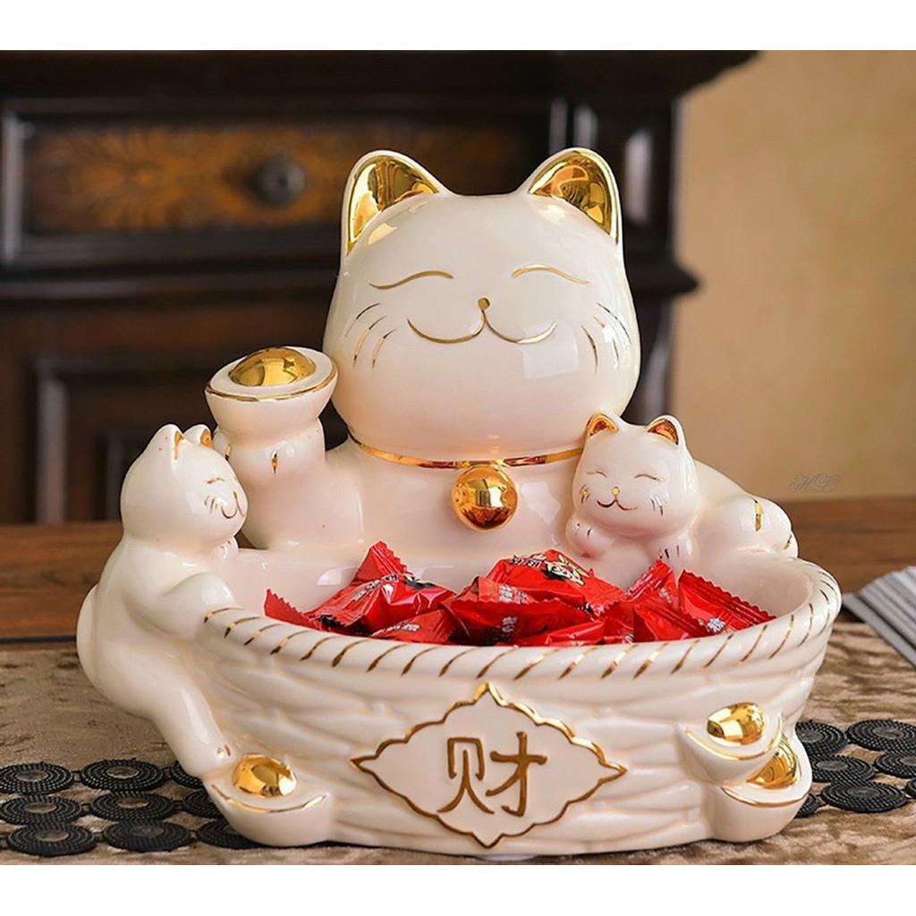 Khay đựng bánh kẹo hoa quả hoặc đồ dùng cá nhân hình mèo trắng