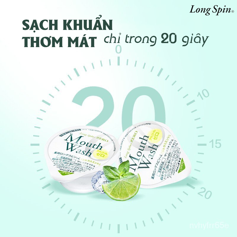 Nước súc miệng bỏ túi OKINA dòng LONG SPIN ZERO Nhật Bản hương Cam Quýt Bạc Hà không cồn – Túi 10 hũ x 14ml