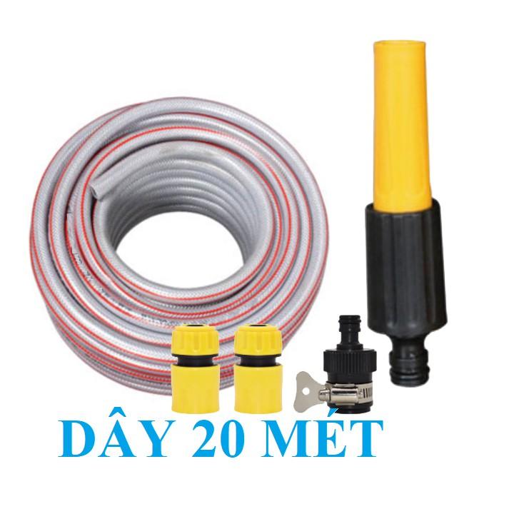 Vòi Xị Bộ dây vòi xịt nước rửa xe, tưới cây , tăng áp 3 lần, loại 20m 206622-5 cút sập, + mở chai