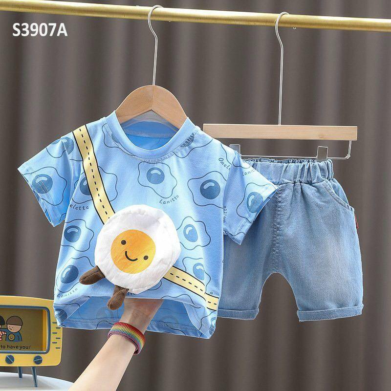 Set áo thun + jean mềm kèm túi cho bé trai 8-17kg