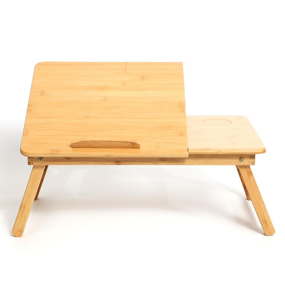 Foldable Bamboo Laptop Table 4-gear Adjustable Laptop Desk with Drawer Cup Slot for 13-15.6 inch Laptop