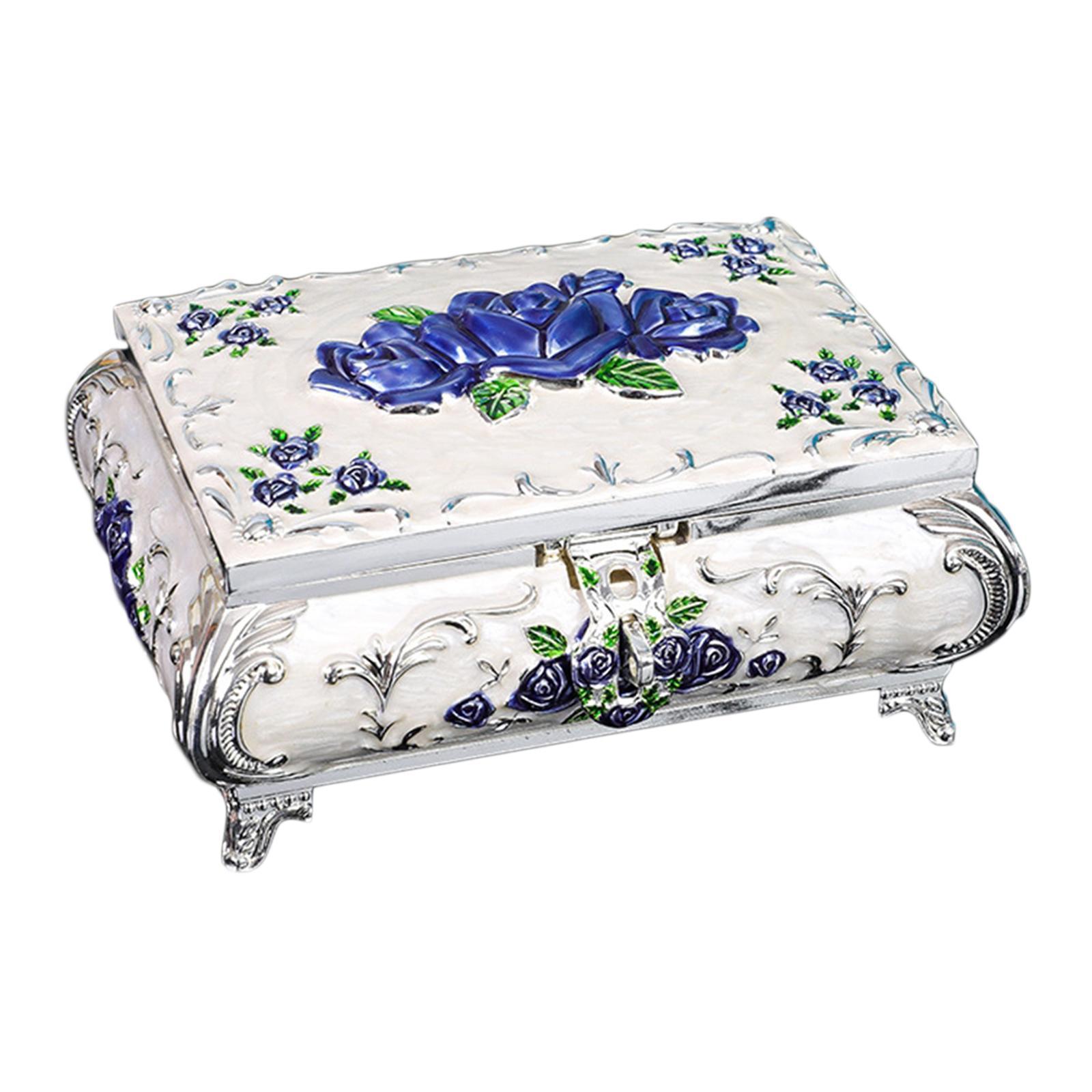 Women Vintage Metal Jewelry Box Earrings Rings Keepsake Case