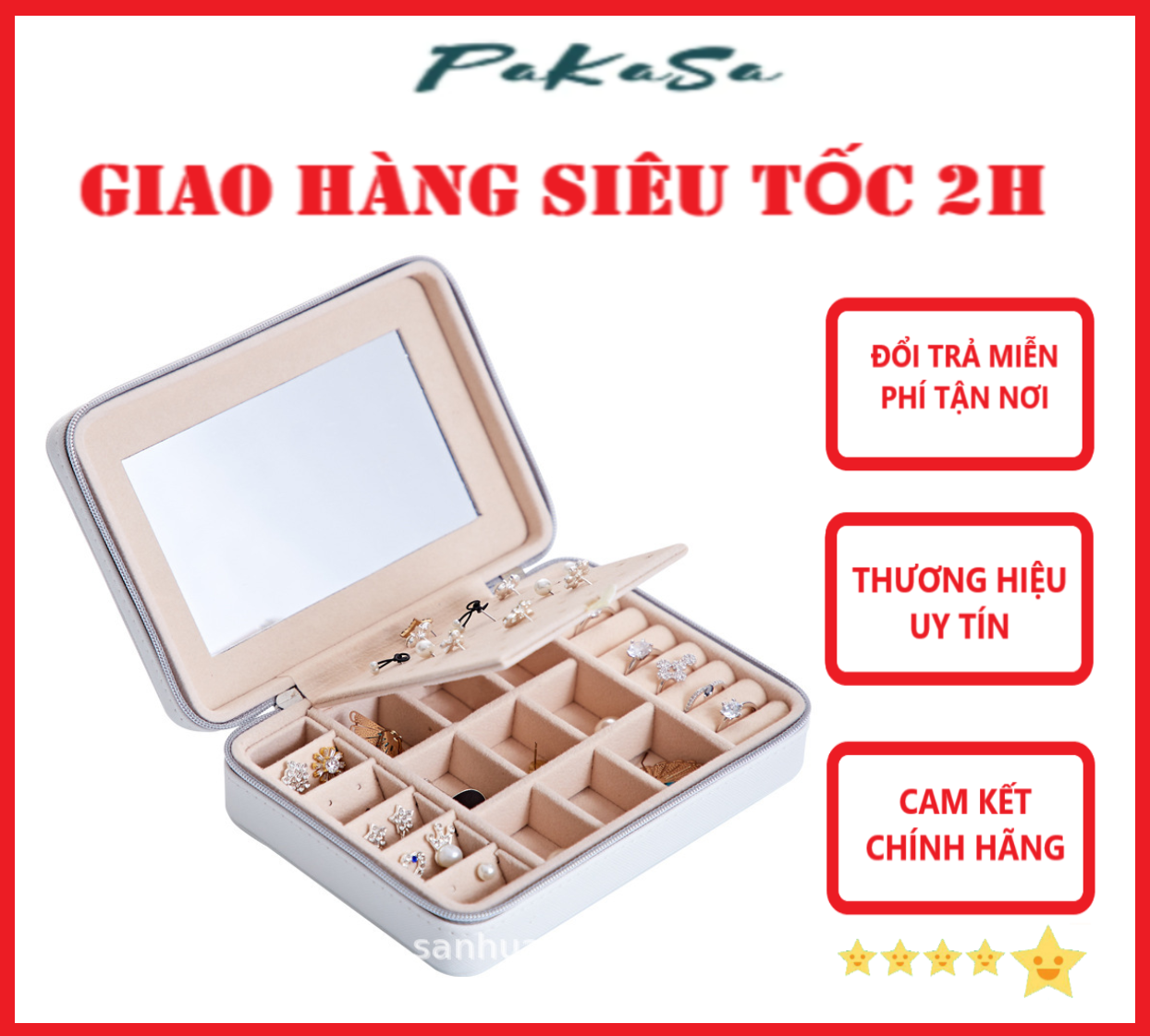 Hộp Đựng Trang Sức Bằng Da PU Có Gương Nhiều Màu Lựa Chọn PaKaSa - Hàng Chính Hãng