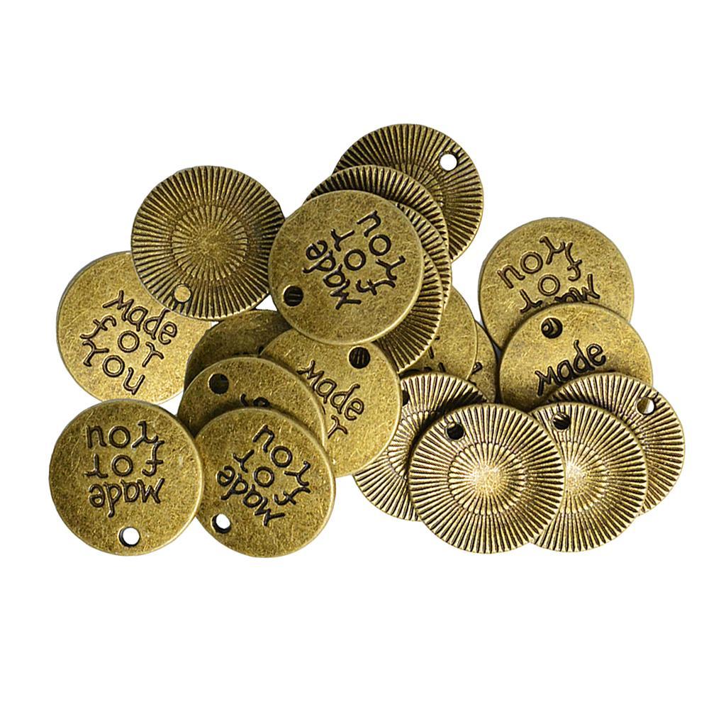 20 Pieces Alloy Round Made for You Pendants Charms Findings for DIY Jewelry Making