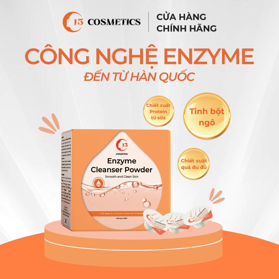 Túi 10 Viên Rửa Mặt Dạng Bột Ngừa Mụn, Tẩy Tế Bào Chết Công Nghệ Enzyme Thực Vật C13 Cosmetics Clear Enzyme Powder Wash