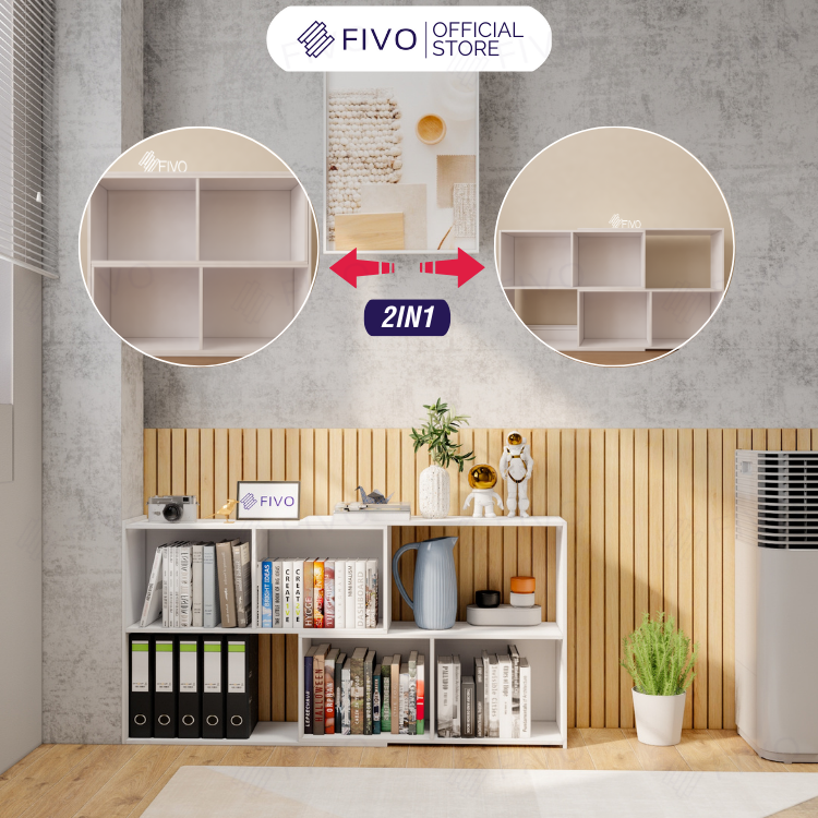 Kệ Sách Gỗ Trang Trí Để Sàn FIVO FB72 Màu Trắng, Nội Thất Thông Minh, Đóng Mở Tùy Thích, Tiết Kiệm Diện Tích - Hàng Chính Hãng