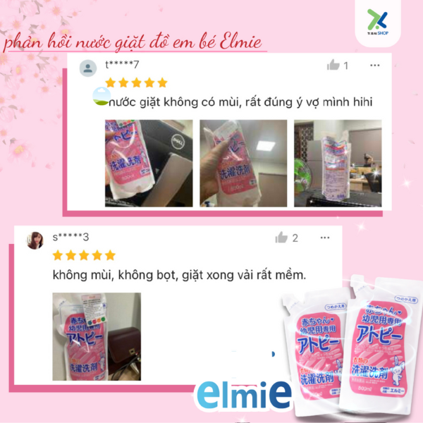 Nước giặt quần áo Elmie không chất phụ gia dành cho trẻ sơ sinh và trẻ nhỏ - 1200ml
