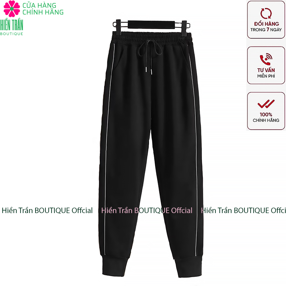 Quần jogger nữ Ruby Fashion bo gấu dáng dài cạp chun dây buộc, kiểu sọc nhí 2 bên