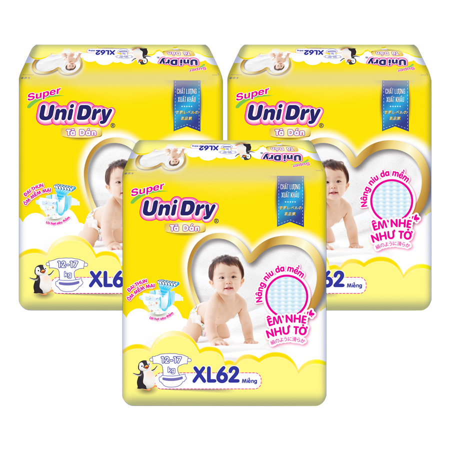 Combo 3 Tã Dán Cho Bé UniDry (G6+) size XL62 (62 Miếng)