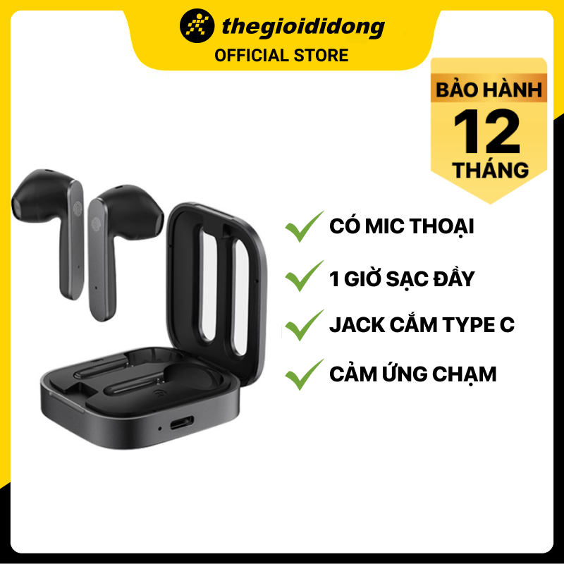 Tai nghe Bluetooth True Wireless Rezo T206 Xám Đen - Hàng chính hãng