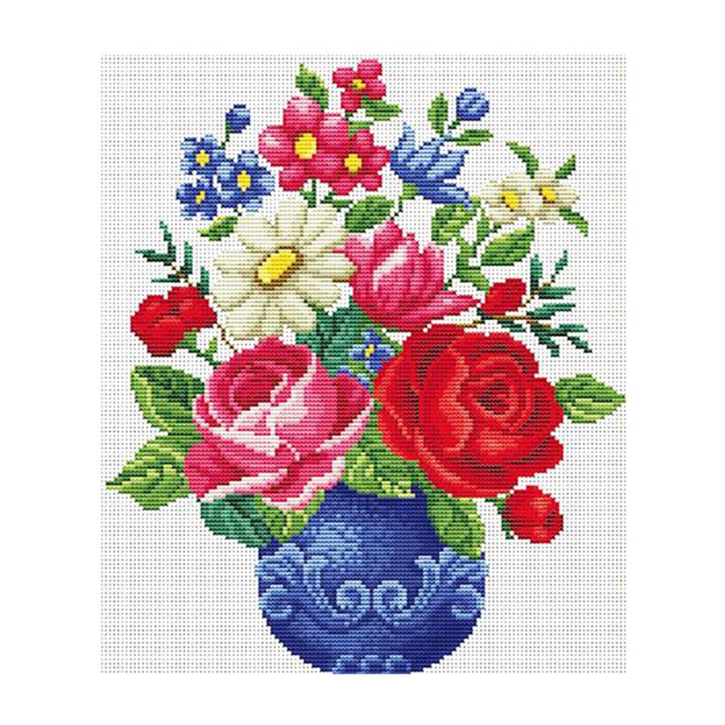 Stamped Cross Stitch Kit 11CT Pre-Printed Cloth Embroidery Kit - Flower Vase