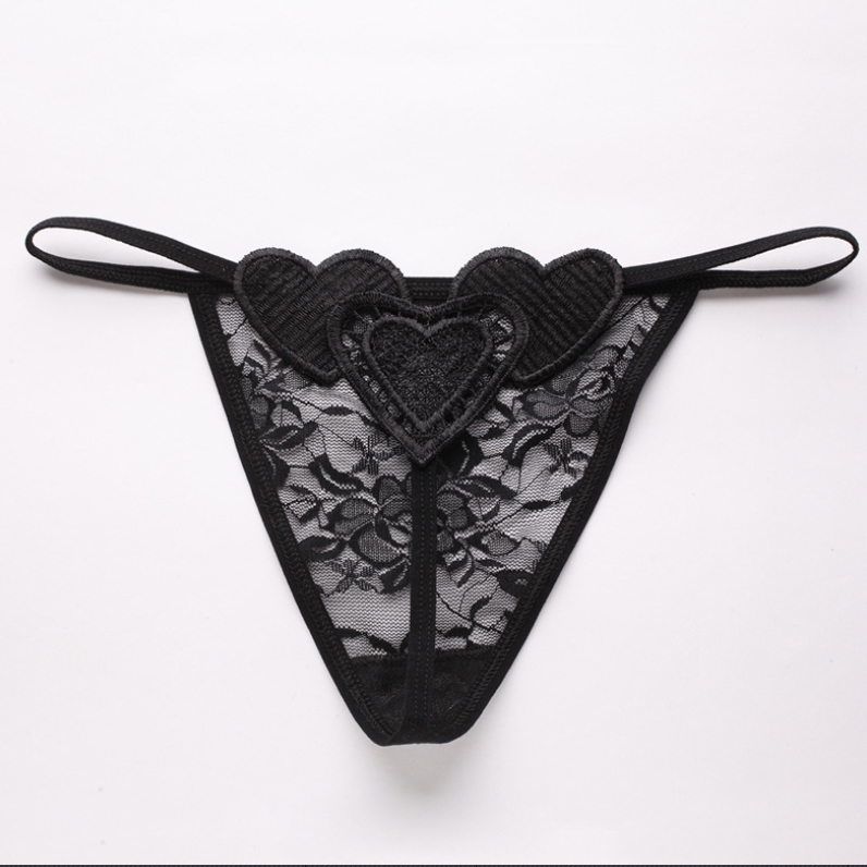 Quần lót ren lọt khe chữ Y sexy gợi cảm màu trơn - Đen