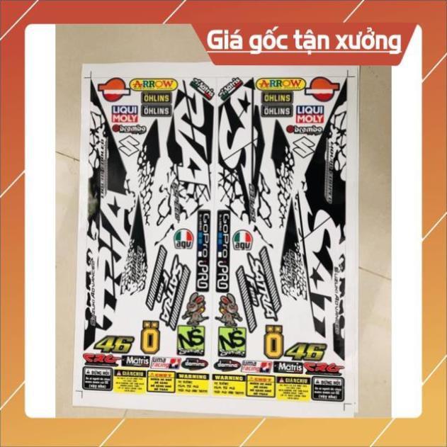 Trọn bộ tem rời Satria Fi trắng đen 3 lớp ko bay màu