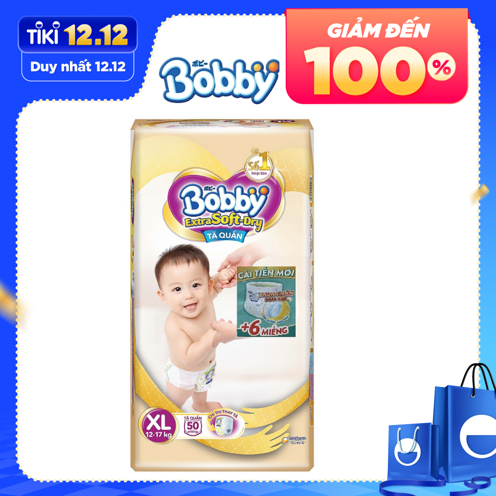 BOBBY TẢ QUẦN CAO CẤP EXTRA SOFT DRY XL50 (TẶNG 6 MIẾNG CÙNG SIZE TRONG GÓI)