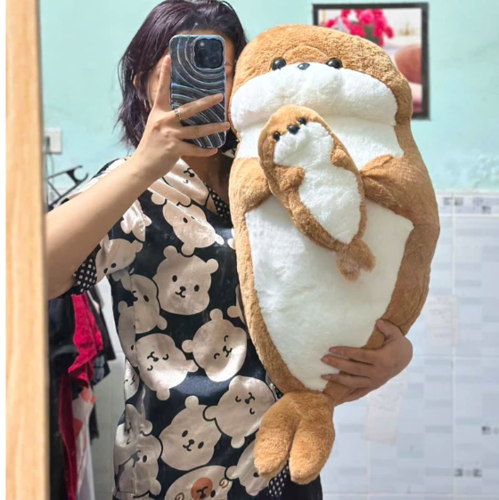 Thú nhồi bông hải cẩu ôm con đáng yêu - Size 55cm đến 80cm - Quà tặng gấu bông hải cẩu bụng bự êm mịn cho bé