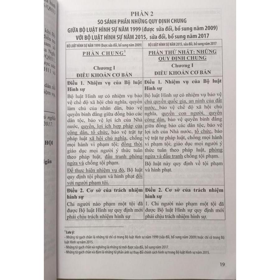 So sánh đối chiếu bộ luật hình sự năm 1999 sửa đổi bổ sung 2009 và Bộ luật hình sự 2015 sửa đổi bổ sung 2017