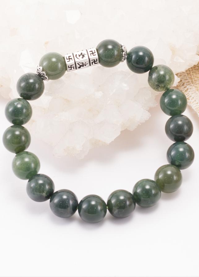 Vòng Đá Chalcedony Phối Charm Lục Tự Lục Giác