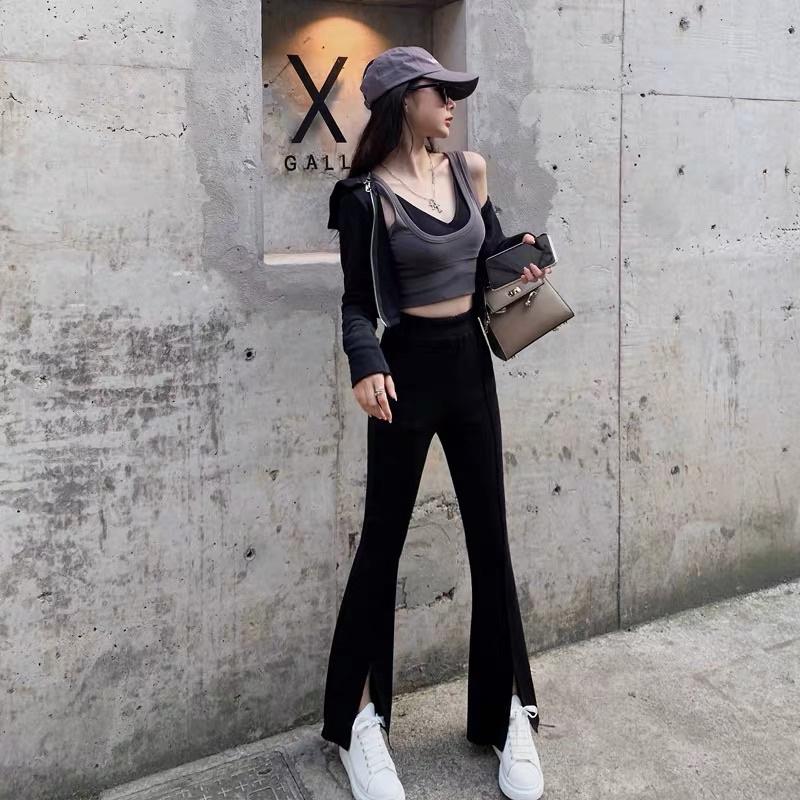 Quần loe xẻ Comfy Pants chất chuẩn Hàn co giãn kèm dây buột eo tôn dáng hack chiều cao công sở đi học đi làm ngahuyen