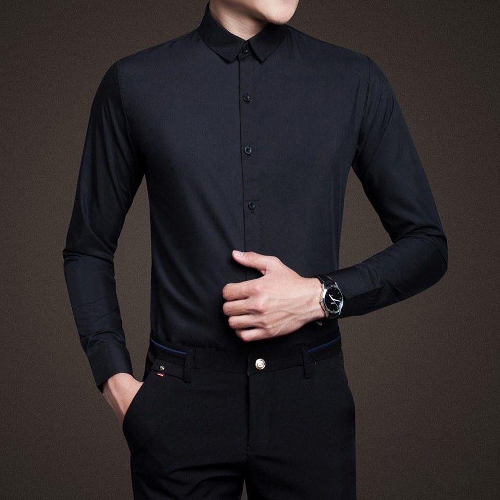 Áo sơ mi nam trắng dài tay công sở cao cấp chất lụa Hamino form slimfit ôm dáng thời trang Hàn Quốc màu trắng đen hàng VNXK, áo sơ mi nam dài tay công sở Hàn quốc cao cấp đen trắng - Đen - 2XL