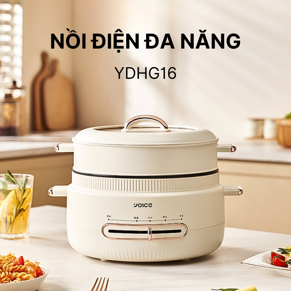 Nồi lẩu điện đa năng YOICE dung tích lên đến 4l, sử dụng nấu lẩu, chiên, xào, luộc, hấp, độ bền cao -YDHG16 - HÀNG CHÍNH HÃNG