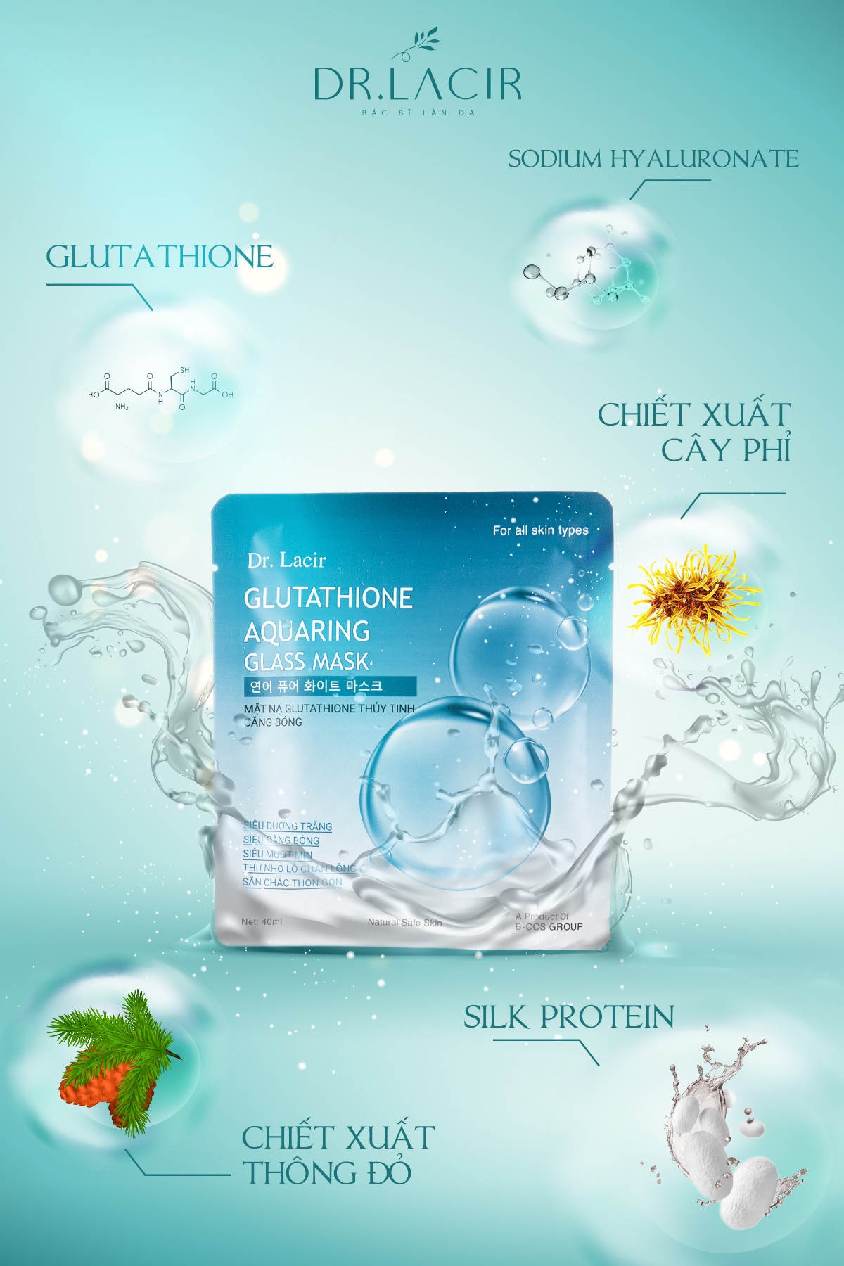 [[ Mặt Nạ Glutathione ]] Trong Suốt Mờ Nám, Sáng Da - Dr. Lacir - Chính Hãng Hàn Quốc