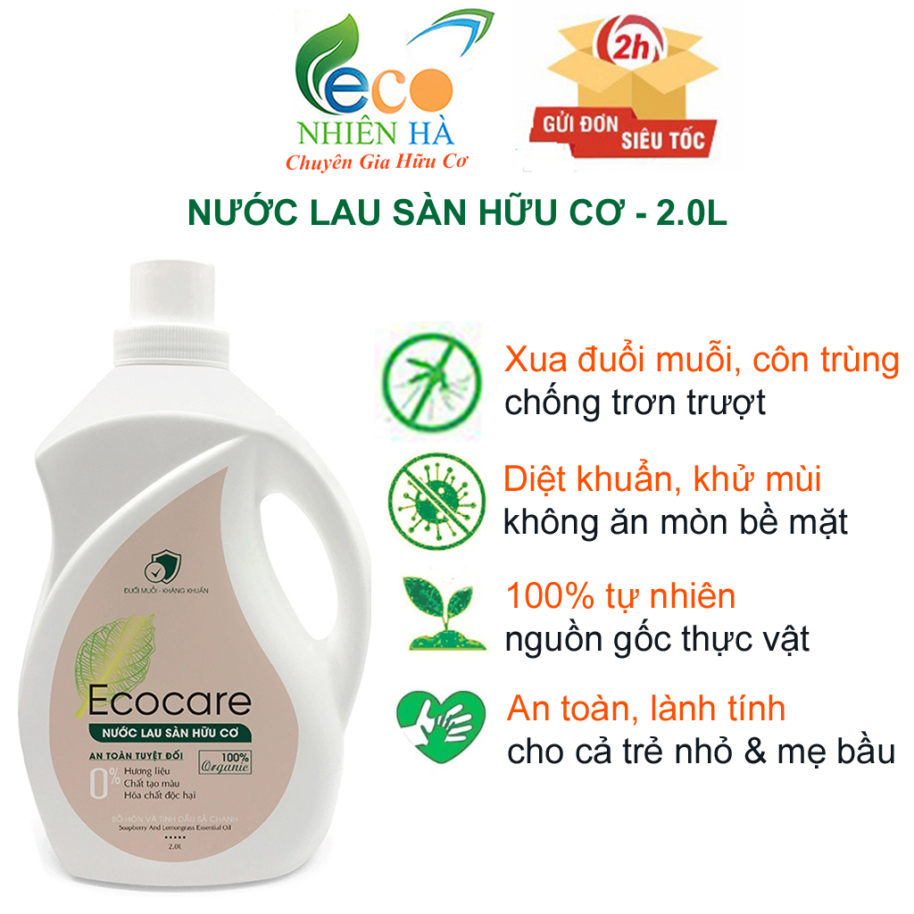 Nước lau sàn ECOCARE 2L tinh dầu thiên nhiên, nước lau nhà đuổi muỗi, chống trượt cho bé