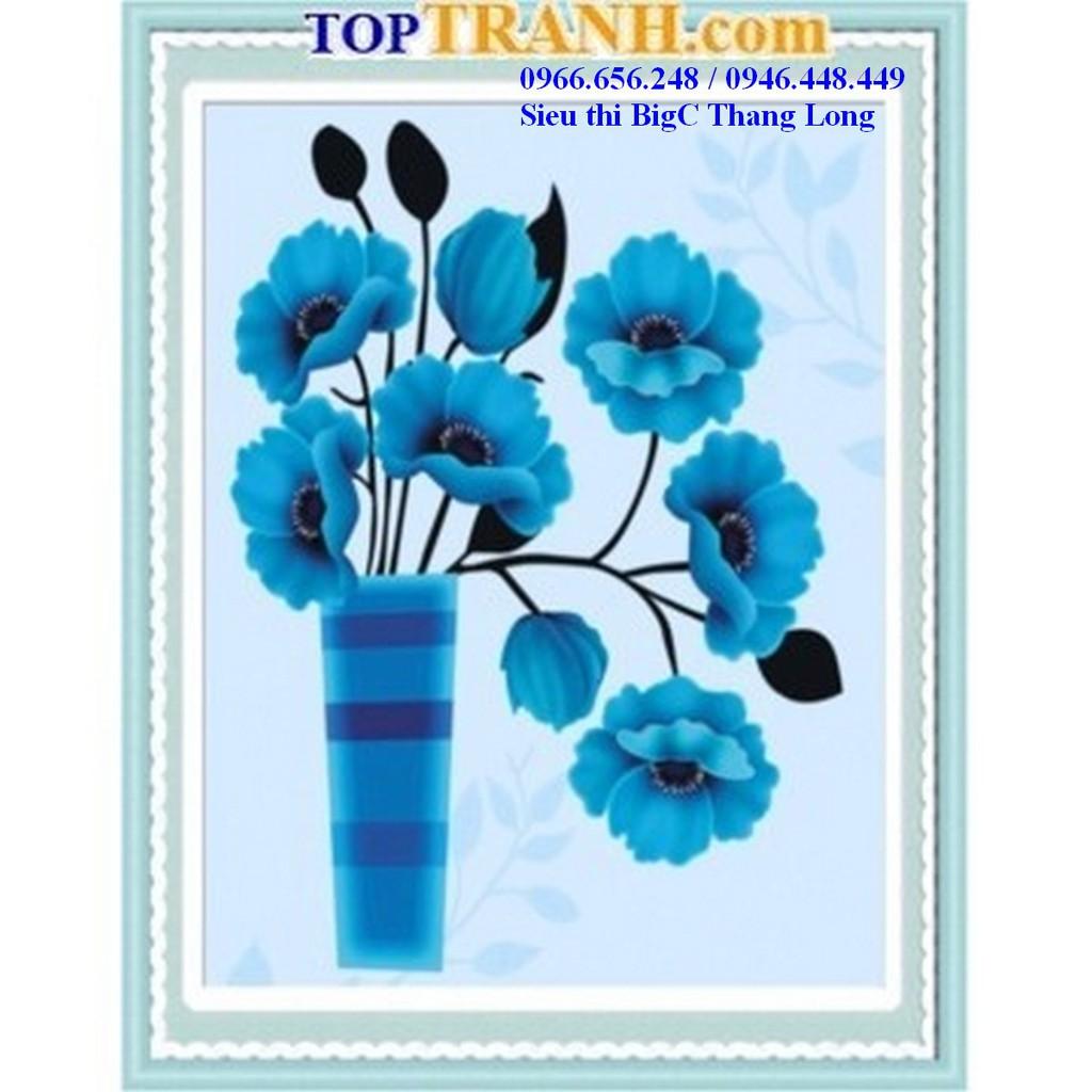 Tranh thêu chữ thập bình hoa xanh A882