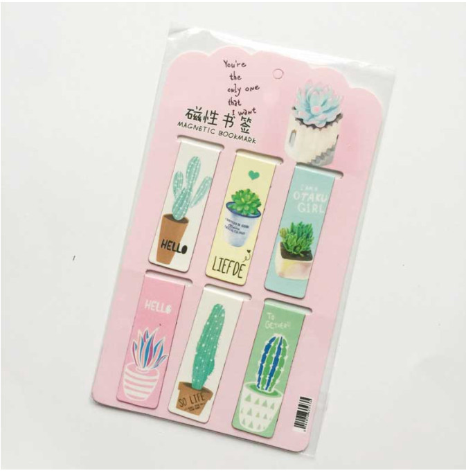 Bộ 6 Bookmark Thẻ Đánh Dấu Sách Nam Châm Hình Xương Rồng, Sen Đá Dễ Thương - Giao Mẫu Ngẫu Nhiên