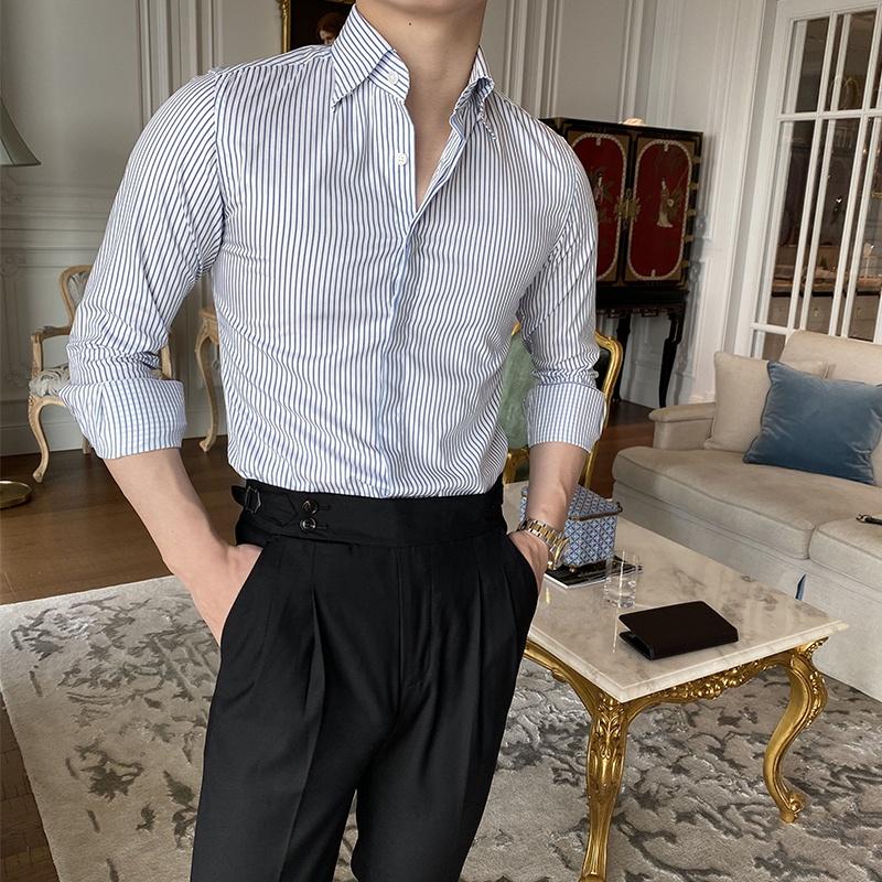 Áo sơ mi nam kẻ sọc tay dài CÔNG SỞ Trady form ôm body lịch lãm - Trady Fashion