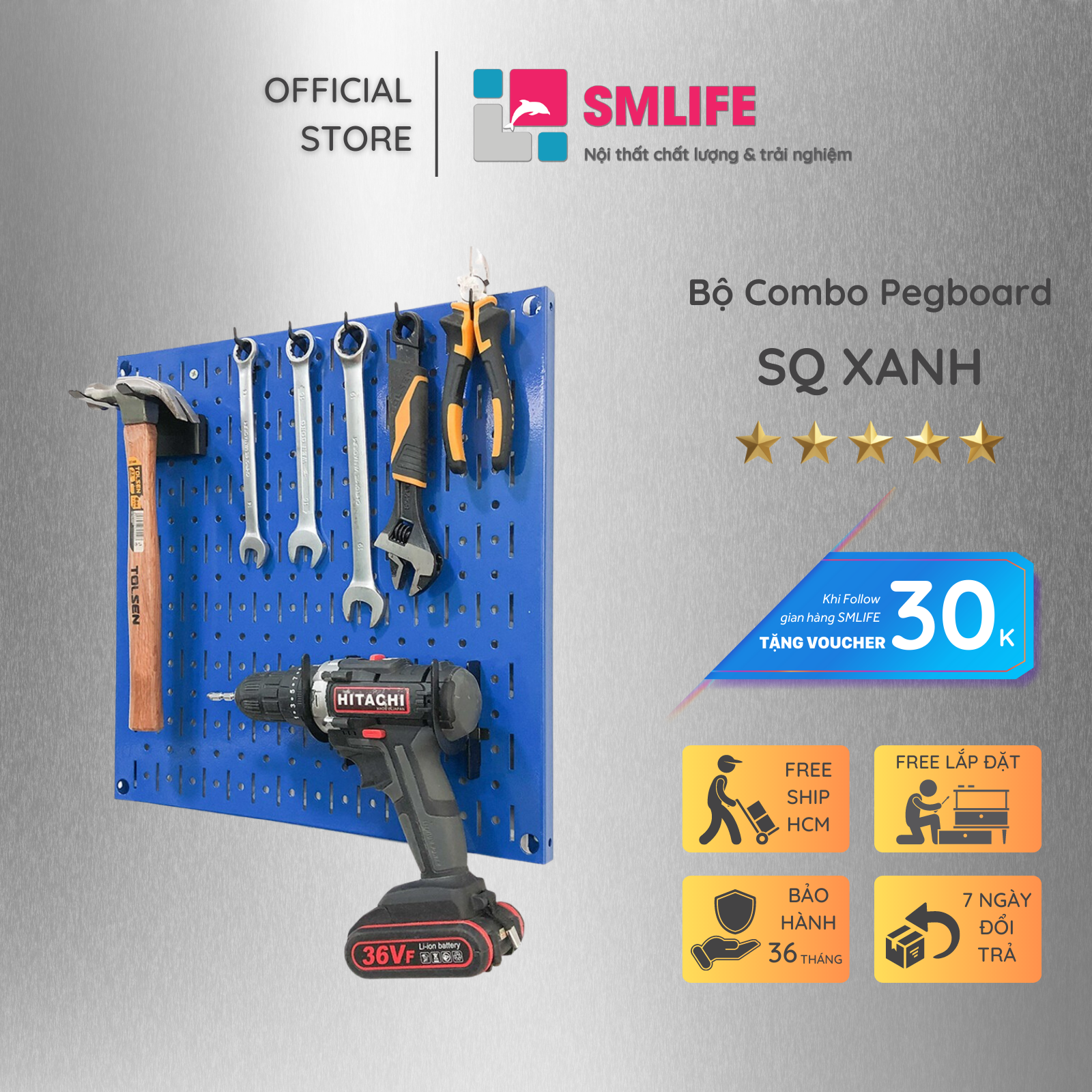 Bảng treo dụng cụ  SMLIFE Pegboard cơ khí SQ