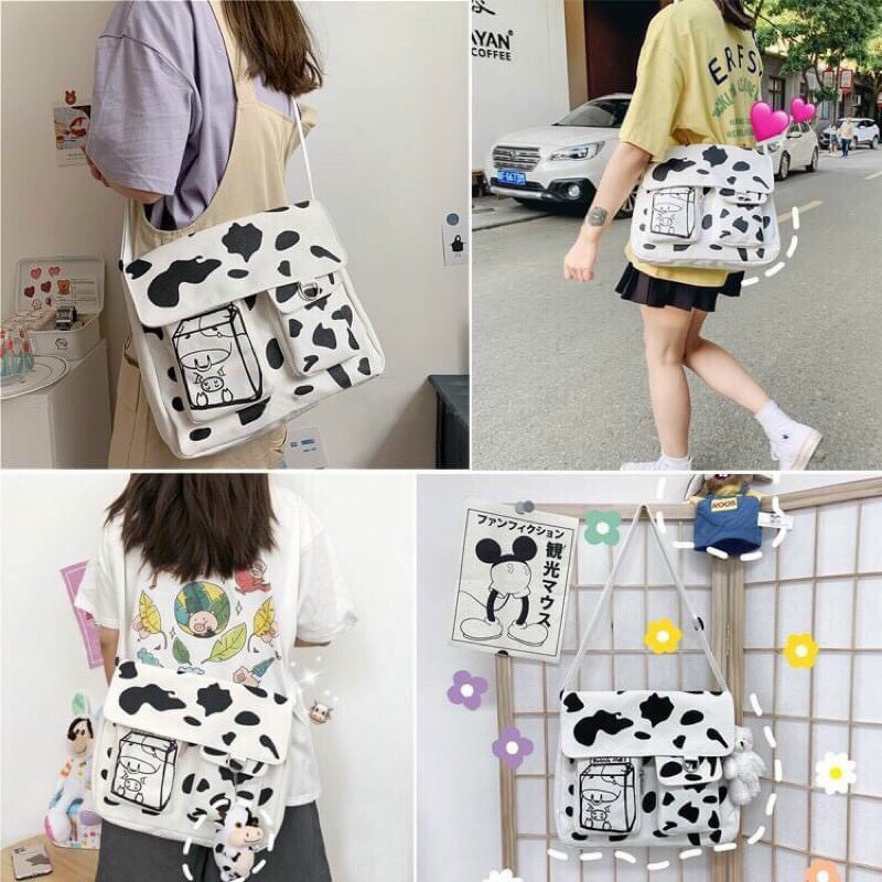 Túi vải canvas in bò sữa kenn fasshion