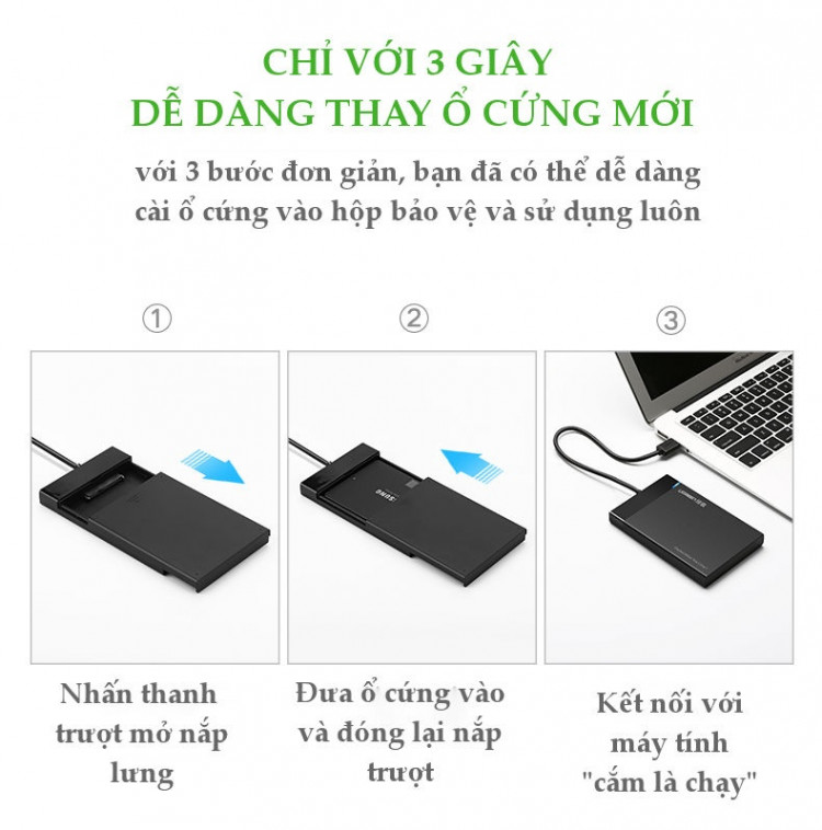 Ugreen 30847 50CM màu Đen Hộp đựng ổ cứng 2.5 chuẩn SATA US221 - Hàng chính hãng