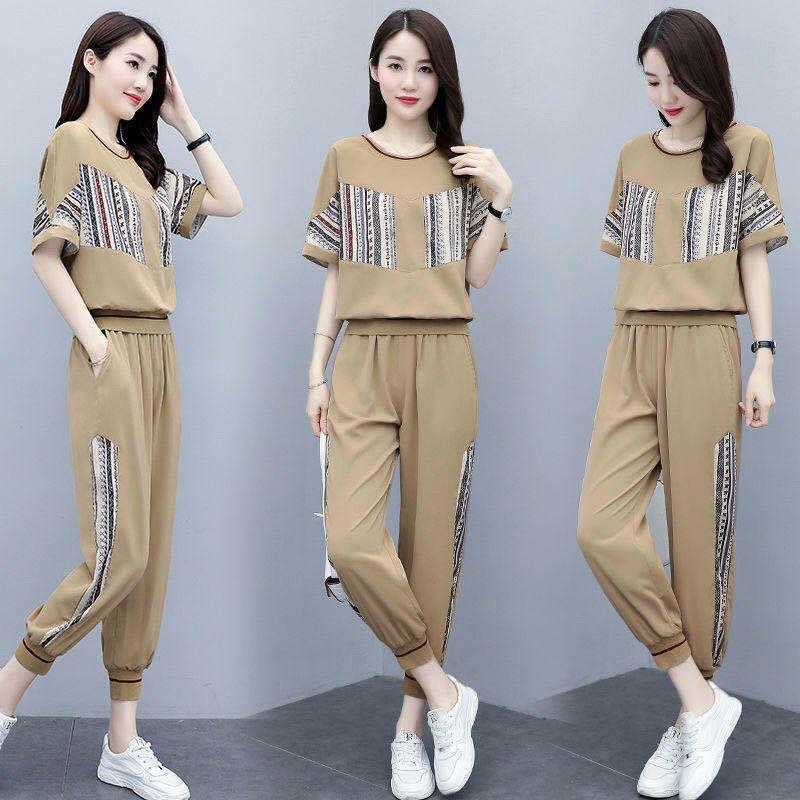 Bộ nữ phối màu áo cộc quần dài bo đai cực đẹp