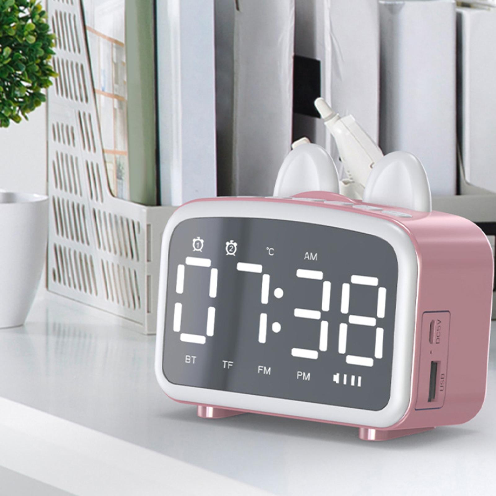 Clock Wireless Bluetooth Speaker Temperature Display for Bedside Pink