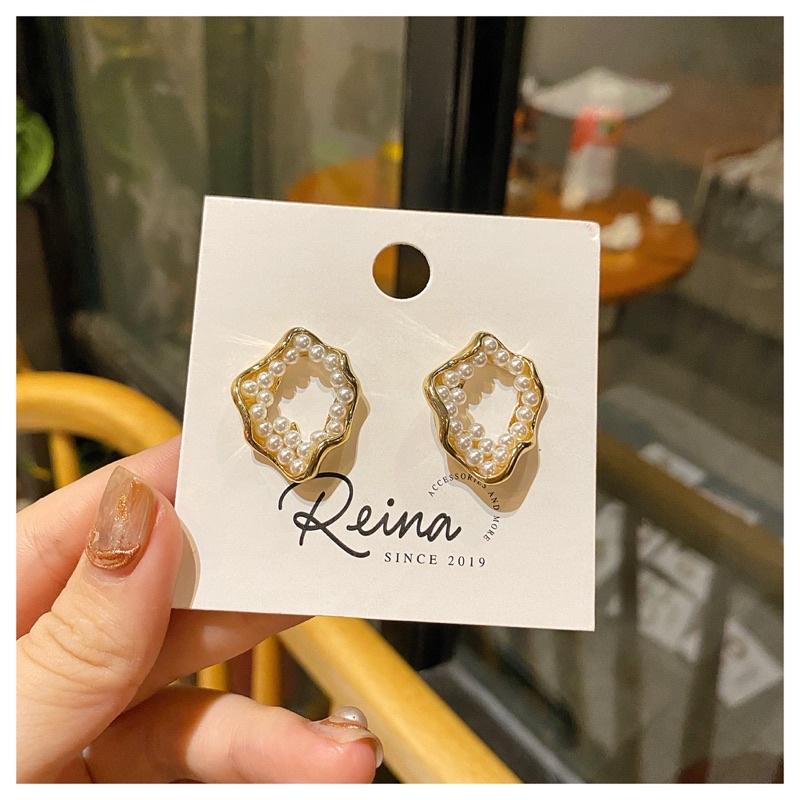 Khuyên tai nữ phong cách Hàn Quốc thiết kế lượn sóng đính hạt cao cấp Reina