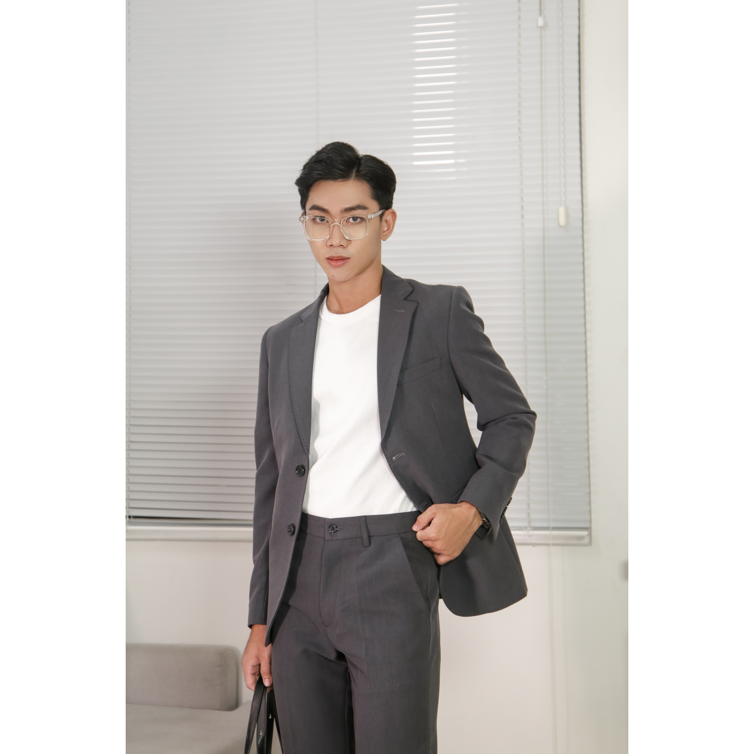 Bộ suit công sở may đo, thiết kế hai hàng khuy đơn, BASIC-SUIT-3 kiểu dáng Slim Fit, phong cách thanh lịch và sang trọng - HY.WO