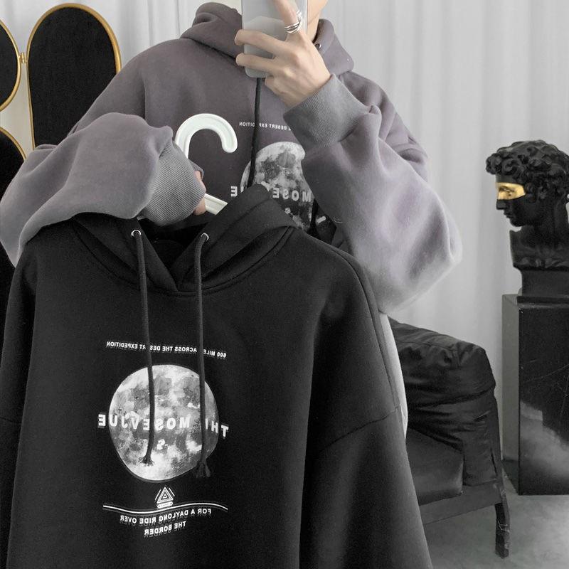 Áo Hoodie nam from rộng chất liệu cao cấp in hình mặt trăng phong cách Harajicu