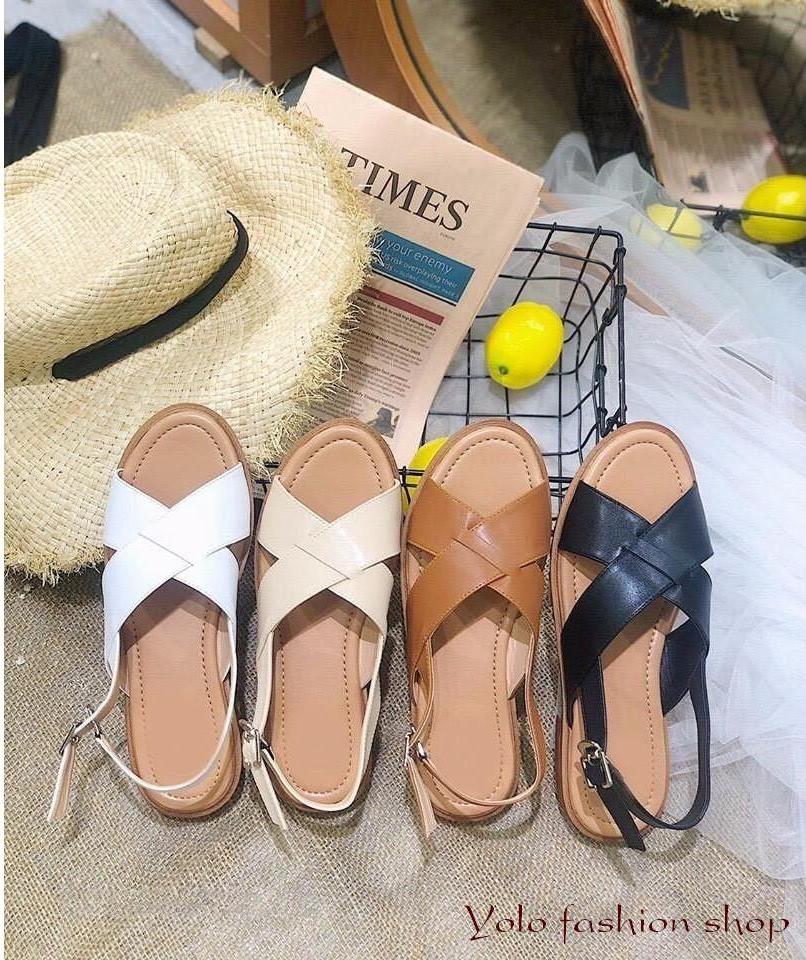 SB2_Sandal nữ quai chéo da mềm êm chân