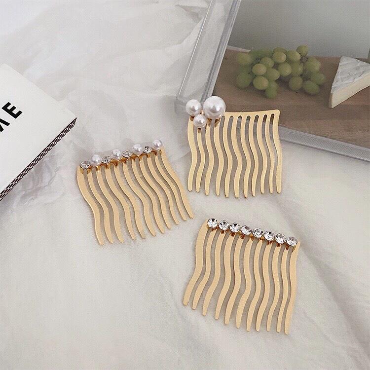 Cài tóc kim loại mini đính đá phối ngọc hàn quốc- Nunam shop